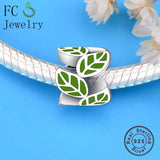 925 Sterling Silver Green Leaf Spacer Bead Berloque DIY