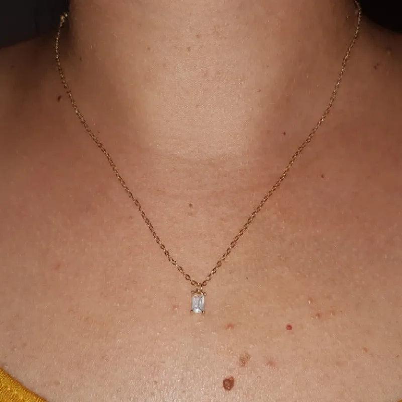 Square Zircon 925 Silver Pendant Necklace for Women