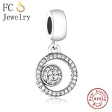 925 Sterling Silver Circle Zirconia Crystal Bead for Women