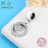 925 Sterling Silver Circle Zirconia Crystal Bead for Women
