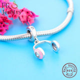 925 Silver Pink Headphone Charm Bracelet Dangle Berloque