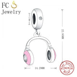 925 Silver Pink Headphone Charm Bracelet Dangle Berloque