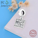 925 Sterling Silver Letter Family Zirconia Crystal Beads Pendant Berloque