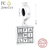 925 Sterling Silver Letter Family Zirconia Crystal Beads Pendant Berloque