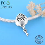 925 Sterling Silver Key to Heart Lock Beads for Bracelets