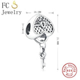 925 Sterling Silver Key to Heart Lock Beads for Bracelets