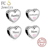 925 Silver Pink Enamel Heart Family Charm Bracelet