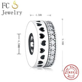 925 Silver Heart Zirconia Spacer Beads Pendant DIY