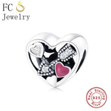 925 Sterling Silver Heart Zirconia Charms Bracelet Bead