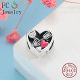 925 Sterling Silver Heart Zirconia Charms Bracelet Bead