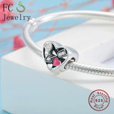 925 Sterling Silver Heart Zirconia Charms Bracelet Bead