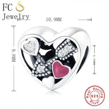 925 Sterling Silver Heart Zirconia Charms Bracelet Bead