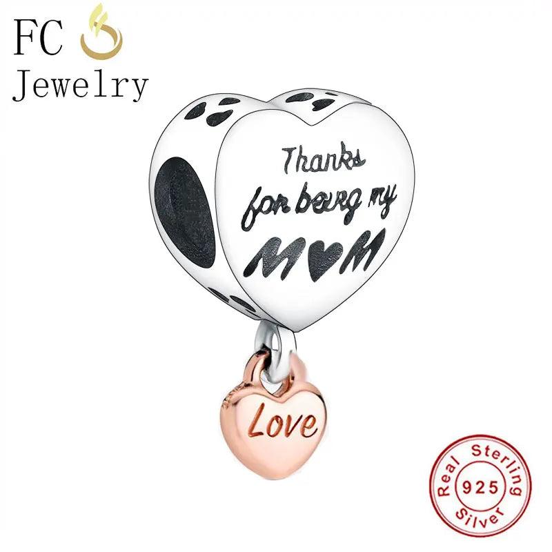925 Silver Rose Heart Lock Mom Charm Bracelet