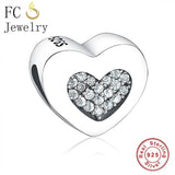 925 Silver Heart Zirconia Charm Bracelet Bead Women DIY