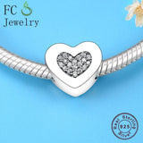 925 Silver Heart Zirconia Charm Bracelet Bead Women DIY
