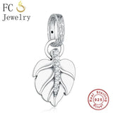 925 Silver Leaf Charm Bracelet Pendant Bead for Women