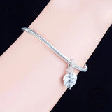 925 Silver Leaf Charm Bracelet Pendant Bead for Women