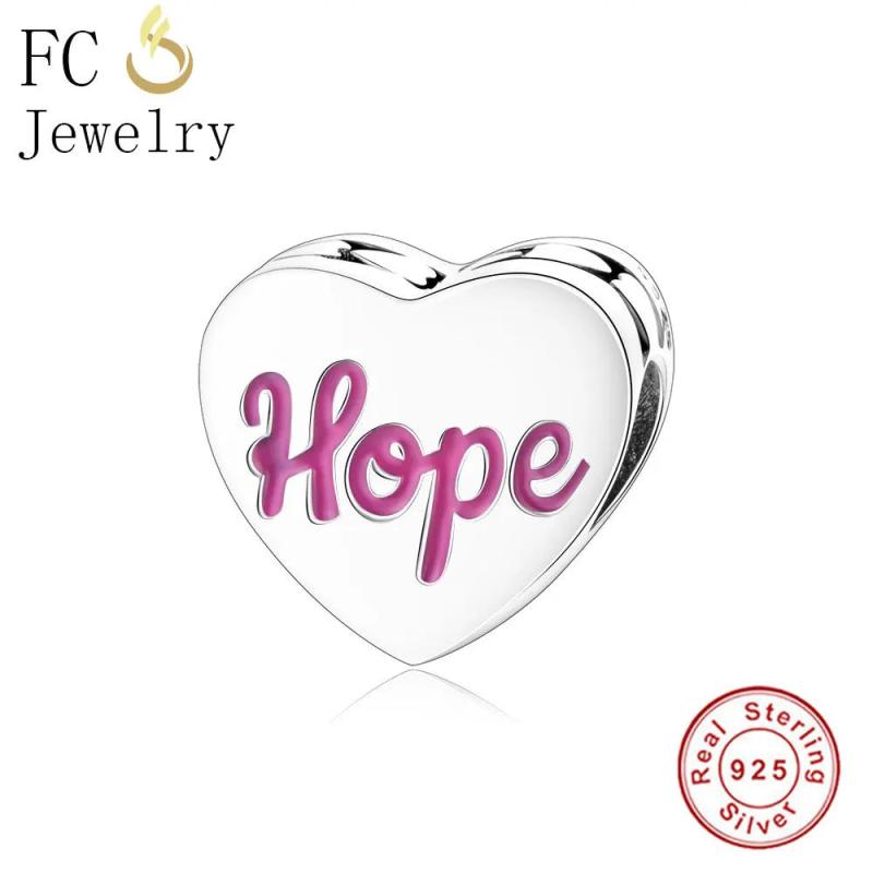 925 Sterling Silver Hope Ribbon Heart Bead Charms DIY Making