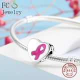 925 Sterling Silver Hope Ribbon Heart Bead Charms DIY Making