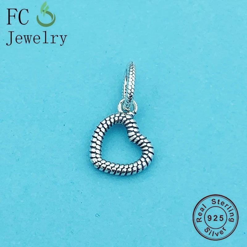 925 Silver Heart Dangle Bead for Bracelet, Love Charm Pendant Berloque