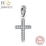 Sterling Silver Micro Pave Cross CZ Pendant Bead Berloque