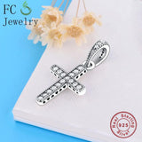 Sterling Silver Micro Pave Cross CZ Pendant Bead Berloque