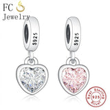 925 Silver Clear Pink Zirconia Heart Bead Bracelet Charms