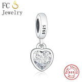 925 Silver Clear Pink Zirconia Heart Bead Bracelet Charms