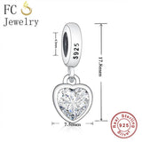 925 Silver Clear Pink Zirconia Heart Bead Bracelet Charms