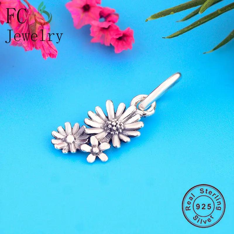 925 Silver Daisy Flower Bead Bracelet Charms for Women