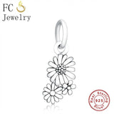 925 Silver Daisy Flower Bead Bracelet Charms for Women