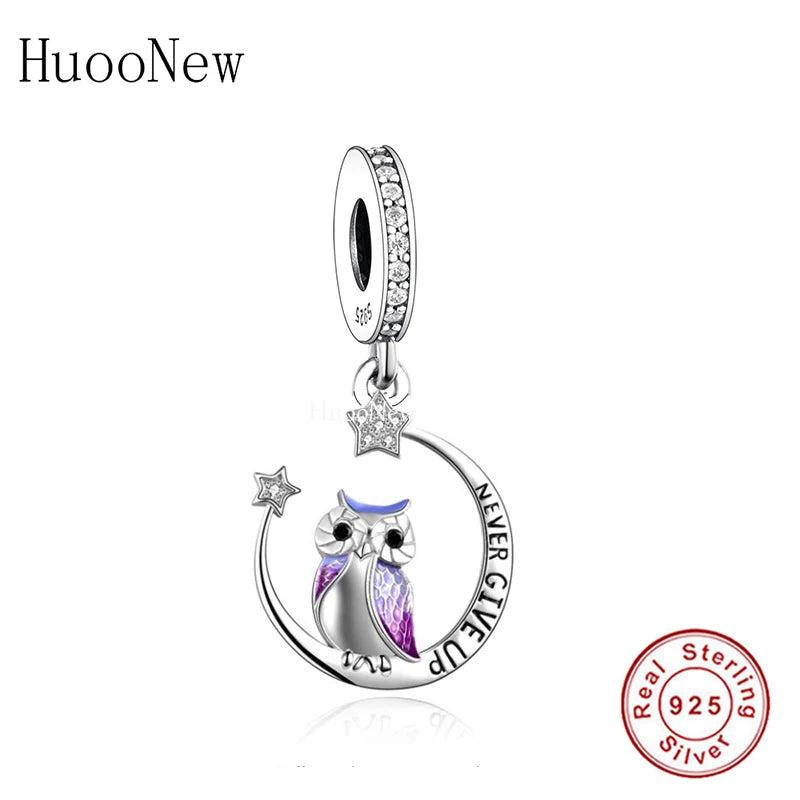 925 Silver Purple Enamel Owl Bead for Bracelet Making