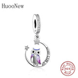 925 Silver Purple Enamel Owl Bead for Bracelet Making