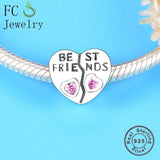 925 Sterling Silver Pink Love Heart Beads Pendant Berloque DIY Gift