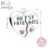 925 Sterling Silver Pink Love Heart Beads Pendant Berloque DIY Gift