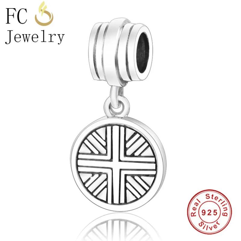 925 Sterling Silver England Flag Charms Bracelet Bangle
