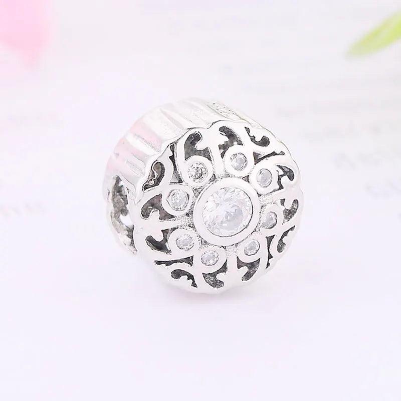 925 Silver Vine Plant Flower Zircon Bead Charm Bracelet