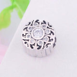 925 Silver Vine Plant Flower Zircon Bead Charm Bracelet