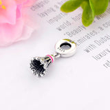 925 Silver Pink Enamel Badminton Bead Charm Bracelet