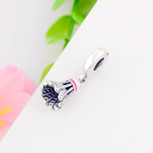 925 Silver Pink Enamel Badminton Bead Charm Bracelet