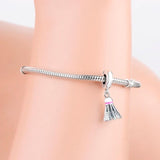 925 Silver Pink Enamel Badminton Bead Charm Bracelet