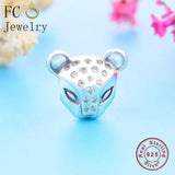 925 Sterling Silver Lion Head Charm Bracelet with Yellow Zircon Bead