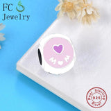 925 Sterling Silver Pink Heart Love Mom Beads Pendant for Bracelets