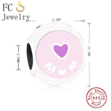 925 Sterling Silver Pink Heart Love Mom Beads Pendant for Bracelets