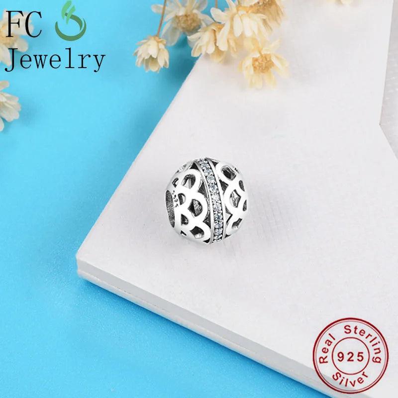 925 Silver Interlinked Zircon Charm Beads for Bracelet