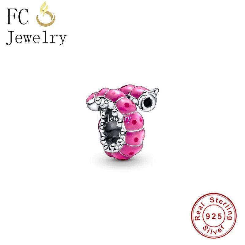 925 Silver Pink Enamel Animal Insect Bead for Charm Bracelet