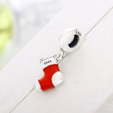 925 Silver Red Boot Sock Bead Pendant for Charm Bracelet