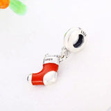 925 Silver Red Boot Sock Bead Pendant for Charm Bracelet