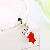 925 Silver Red Boot Sock Bead Pendant for Charm Bracelet