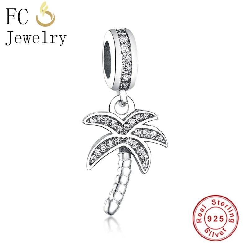 925 Sterling Silver Palm Tree Zirconia Pendant for Bracelets
